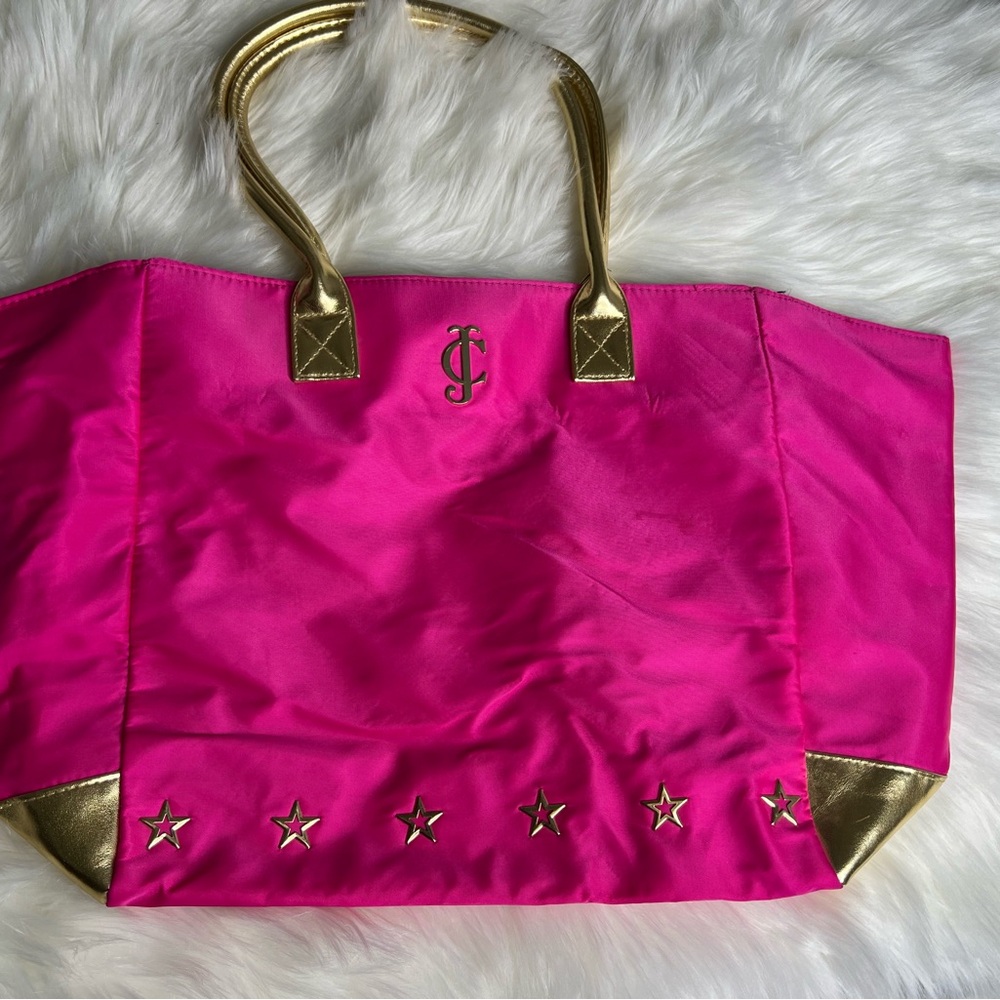 Juicy Couture Hot Pink and Gold Star Tote Bag